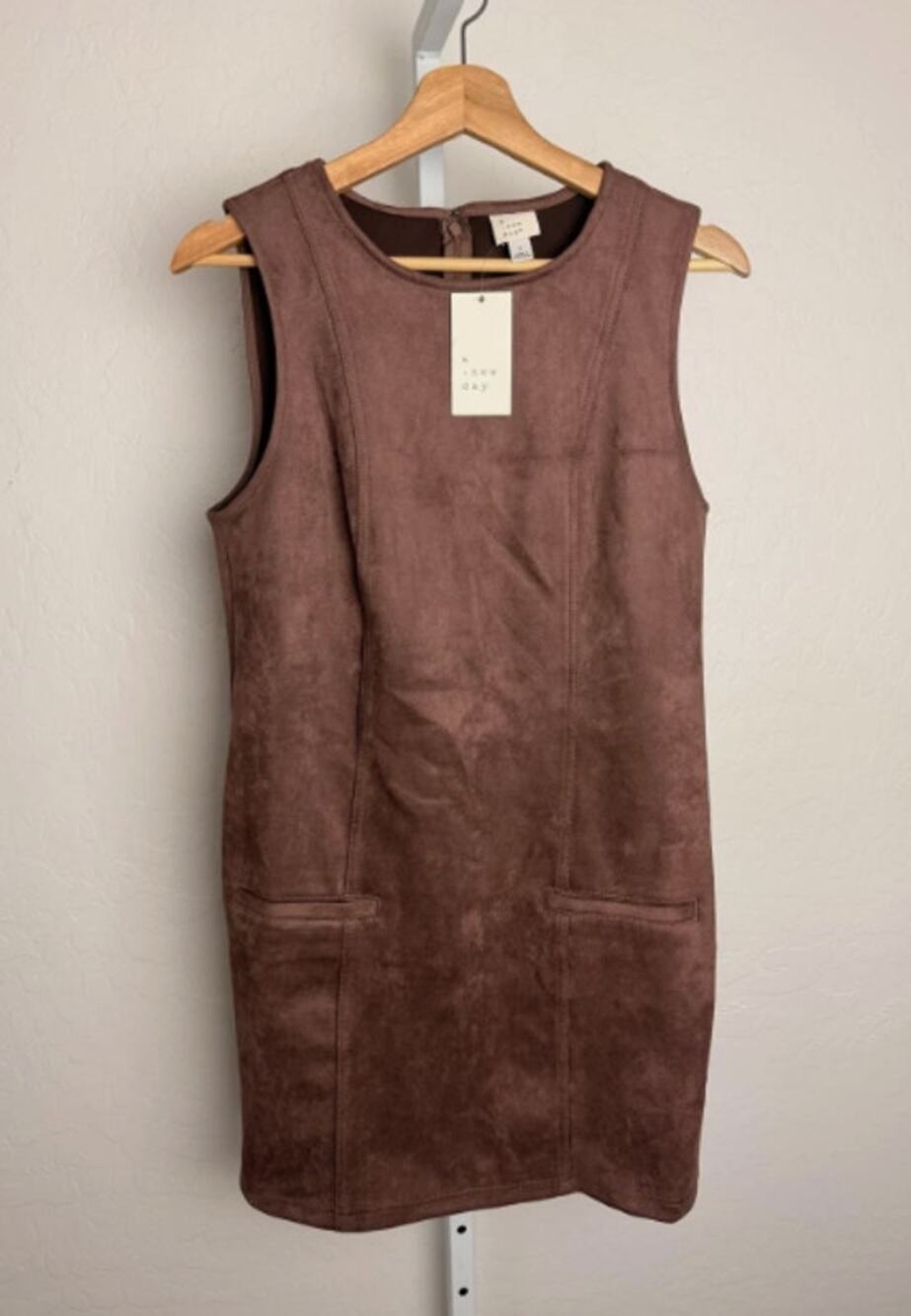 A New Day Faux Suede Shift Dress Brown Sleeveless Size 6 NWT